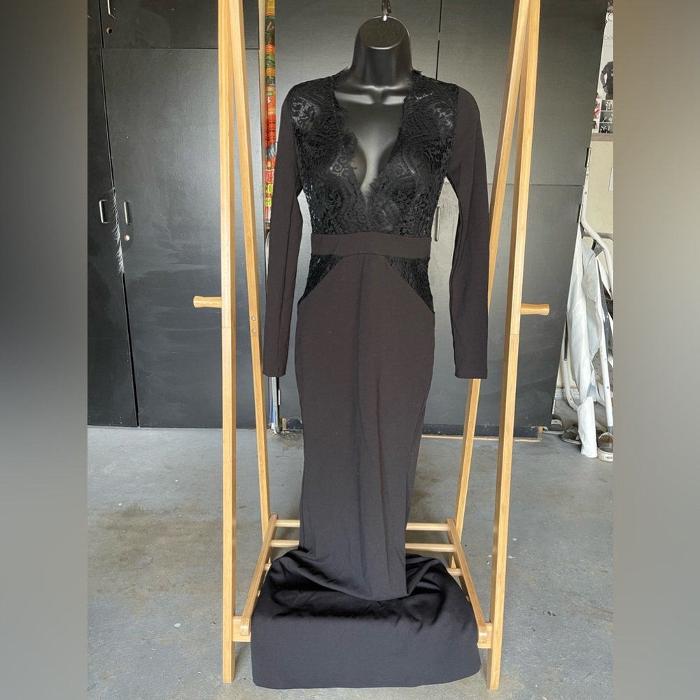 Black formal dress with lacy front